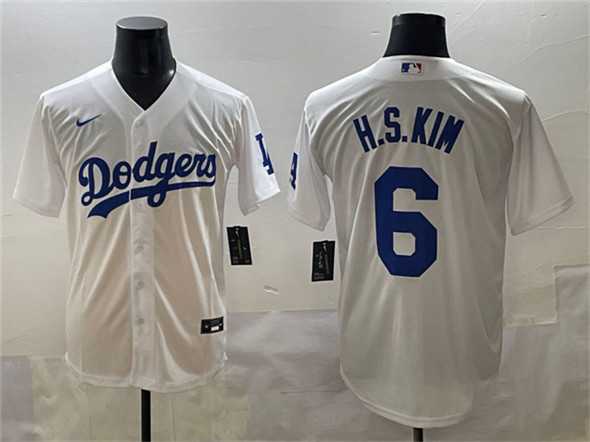 Mens Los Angeles Dodgers #6 H.S.Kim White Cool Base Stitched Jersey